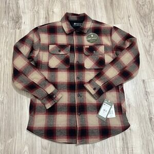 Matix Sherpa Lined Buffalo Plaid Flannel Shacket Men's Small Khaki Red NWT